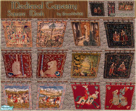 Sims 2 — Medieval Square Tapestries by Simaddict99 — New large, 2 tile, square tapestry mesh to match the Maxis one.
