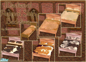Sims 2 — Medieval Animal Skin Bedding by Simaddict99 — Simple burlap textured bedding in earthy tones covered with animal
