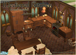 Sims 2 — Medieval Kitchen by Simaddict99 — Medieval kitchen consisting of 12 new meshes. (Baking stove/oven shown is by