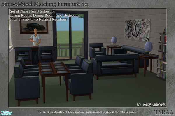 Sims 2 — Sims-of-Steel Matching Furniture Set by MsBarrows — In Apartment Life there\'s a striking sofa and armchair that