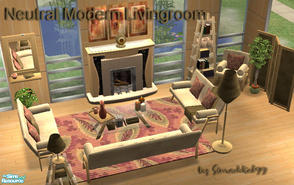 Sims 2 — Neutral Modern Living Room by Simaddict99 — Natural, pale rose and sage green recolor of my modern living room