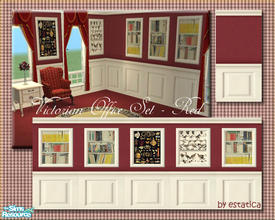 Sims 2 — Victorian Office Wallpaper Set - Red by estatica — Do your sims crave for riches but can\'t afford them? This