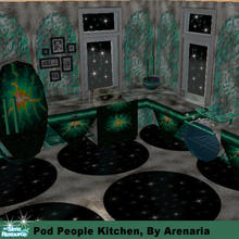 Sims 2 — Pod People Kitchen by arenaria — Pod People Kitchen. Includes fridge, stove, counters, sink, floor and wall. By