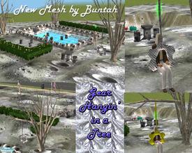 Sims 2 — Gear Swing in a Tree by buntah — This set includes a new mesh (the silver gear swing seat), as well as a golden