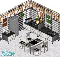 Sims 1 — French Modern Kitchen 2 by STP Carly — Includes: Chair, Counter, Table, Decorative Oven, Stove, Sink, Oven,