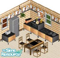 Sims 1 — French Modern Kitchen by STP Carly — Includes: Chair, Counter, Table, Decorative Oven, Stove, Sink, Oven,