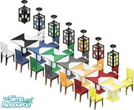 Sims 1 — Two Tone Dining Sets by STP Carly — Includes: Tables (7), Ceiling Lights (7), Chairs (7)