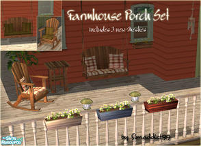 Sims 2 — Farmhouse Porch Set by Simaddict99 — Add a touch of the country to your front porch with this swing, rocker,