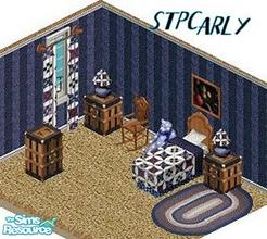 Sims 1 — Country Charm Bedroom by STP Carly — Includes: Dresser, Endtable, Bed, Lamp, Curtain, Chair