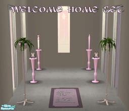 Sims 2 — The Welcome Home Set by Ses — An idealistic hallway in pink with skinny works of art.