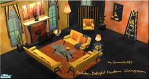 Sims 2 — Golden Delight Modern Living Room Set by Simaddict99 — Dramatic gold, black a& orange recolor of my Modern