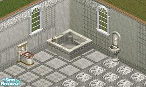 Sims 1 — Grey Roman Bathroom by Azura — Includes: Sink, Toilet, Tub
