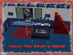 Sims 2 — Tennessee Titans Bedroom by paulajedi — Includes: Wall, bed, bedding, dresser, desk (new mesh), widescreen