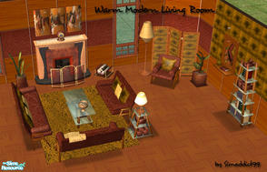 Sims 2 — Warm Modern Livingroom Set by Simaddict99 — a warm and comfy recolor of my Modern Living Room meshes. Uni is
