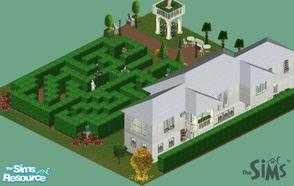 Sims 1 — White Stone House with Hedge Maze by ObsessedFan — A white stone house with two bedrooms and three and a half