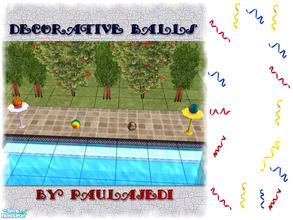 Sims 2 — Decorative Balls by paulajedi — Four decorative balls including a basketball, beach ball, a rock, and a blue,