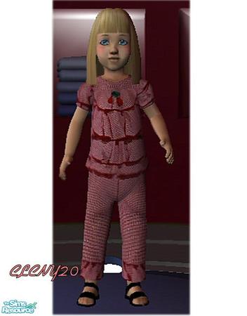 Sims 2 — Red Ruffled Check Outfit by clcny20 — As requested by Leah2004, a red ruffled check outfit, with a cherry