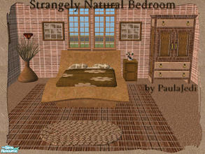 Sims 2 — Strangely Natural Bedroom by paulajedi — Includes: Bed, bedding, night stand, armoire, rug, and plant. Wall,