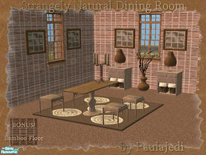 Sims 2 — Strangely Natural Dining Room by paulajedi — Includes: Table, chair, painting, rug, tall candles, end table,