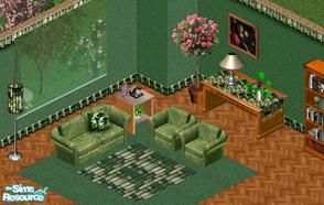 Sims 1 — Bethania Set by sgandra — Includes: Chair, Loveseat, Lamps(2), Endtable, Plants(2), Desk