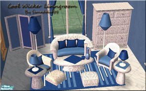 Sims 2 — Cool Blue Wicker Room by Simaddict99 — Three new recolors of my "Cozy Wicker Livingroom set" This one