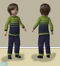 Sims 2 — Cords \'n Sweaters - Blue-green by Simaddict99 — Navy blue cords with green cuff and matching sweater