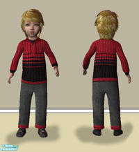 Sims 2 — Sweater \'n cords - Red-Black by Simaddict99 — Black cords with red cuff and matching sweater