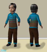 Sims 2 — Sweater \'n Cords - Turquoise-brown by Simaddict99 — Brown cords with turquoise cuff and matching sweater