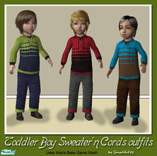 Sims 2 — Toddler Boy Sweaters \'n Cords Set by Simaddict99 — everyday toddler boy outfits in 3 colors.