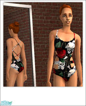 Sims 2 — Red\'s Skull and Roses Bathing Suit by red1060 — Red\'s Skull and Roses Bathing Suit...my Vampire loves it!