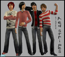 Sims 2 — Red stripes set by katelys — Four everyday outfits for adult males.