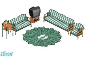 Sims 1 — Country Green Office 2 by STP Carly — Includes: Chair, Sofa, Endtable, Rug, Loveseat, TV