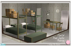 Sims 2 — PineCat Bomb Shelter by DOT — PineCat Bomb Shelter Home Item 731302. Bunk bed with boxes on top attached,