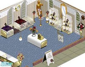 Sims 1 — Jewlery Store by STP Carly — Includes: Cash register, Clock, Counters(5), Ceiling Light, Flowers(2), Queue