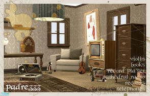 Sims 2 — A_G Clutter Set by Padre — Items include an antique cathedral style radio, antique telephone, (both upright and