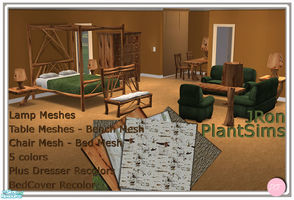 Sims 2 — JRon Plant Sims by DOT — JRon Plant Sims. 4 Lamp Meshes, 4 Table Meshes, Chair Mesh, Bench Mesh, Double Bed