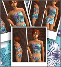 Sims 2 — Reds Teen Girls Aqua Flower Set by red1060 — Reds Teen Girls Aqua Flower Set has a Bathing Suit, Skirt, and