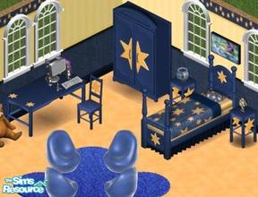 Sims 1 — Stars Bedroom by Secret Sims — Includes: Bed, Chair, Desk, Dresser, Endtable, Beanbag
