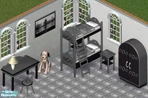 Sims 1 — Pastells Grey Bedroom by Secret Sims — Includes: Bed, Chair, Desk, Dresser, Endtable