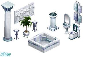 Sims 1 — Roman Bath by STP Carly — Includes: Column, Painting, Plant, Sink, Sundial, Table, Toilet, Tub, Window