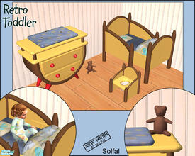 Sims 2 — Retro Toddler by solfal — Bed with bedding, changing table you can put things on, a potty and a little tiny