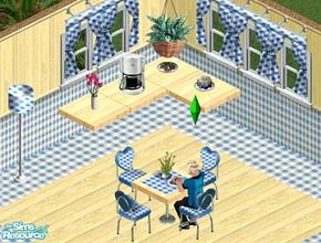 Sims 1 — Tedesco Dining by sgandra — Includes: Table, Floating Table, Tulips, Hanging Plant, Floor Lamp, Coffee Machine,