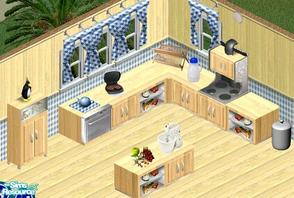 Sims 1 — Tedesco Kitchen by sgandra — Includes: Counters(2), Fridge, Stove, Dishwasher, Dish drain, Fruits, Mixer, grill,