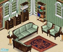 Sims 1 — System Livingroom by Secret Sims — Includes: Sofa, Loveseat, Chair, Bookcases(3), Endtable