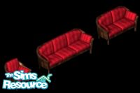 Sims 1 — Wooden Red Sofa Set by Secret Sims — Includes: Sofa, Loveseat, Chair
