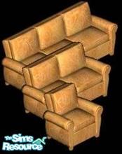 Sims 1 — Orange Spring Sofa Set by Secret Sims — Includes: Sofa, Loveseat, Chair