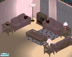 Sims 1 — Valentine's Day Collection by Cabinet — Includes: Love seat, Curtains, Window, Endtable, Coffee table, Lamps(3),