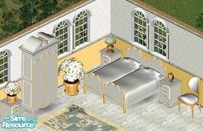 Sims 1 — Virgin Bedroom by Secret Sims — Includes: Alarm, Flowerpots(2), Chair, Dresser, Endtable, Bed