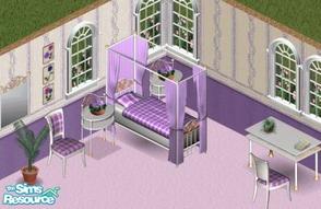 Sims 1 — Purple Rain Bedroom by Secret Sims — Includes: Bed, Chair, Desk, Endtable, Mirror