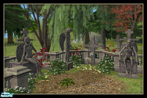Sims 2 — Ornamental Tombstones by sim_man123 — Small set of 4 ornamental tombstones, 3 with angels in various poses and